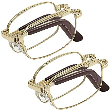 EFE Gafas de Lectura Plegables con Varillas Telescópicas con Estuche Portátil Rectangular Metal Acero Inoxidable - Lente Clara Marco Completo Dorado