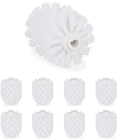 Relaxdays Set de 9 Cepillos de Recambio Escobilla WC, Baño, Repuesto, Plástico, 12 mm de Rosca, ⌀ 7 cm, Color Blanco