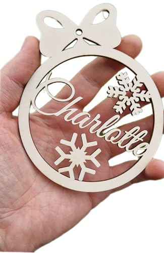 Weihnachtskugel aus Holz, Namensgravur, Weihnachtsbaumdekoration, Personalisierte Weihnachtsverzierung, Weihnachtsanhänger, Ornamente, Weihnachtskugel mit Namen