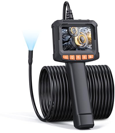 Endoskopkamera mit Licht 10M, QIMIC Endoskop IP67 1080P HD Rohrkamera Kanalkamera mit 8 LEDs, 2.4 IPS Bildschirm Inspektionskamera Livebild mit 2X Zoom Halbstarres Kabel 32.8FT, 2600mAh Akku