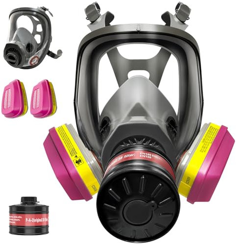 Maschera antigas integrale di sopravvivenza, nucleare e chimica, maschera respiratoria integrale con filtri 60923 e filtro da 40 mm contro polvere, vapore organico, gas utilizzati per pittura, chimica