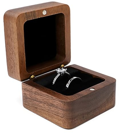 Asudaro Walnuss Holz Ring Box, Ringschachtel Hochzeit Ringetui Samt Schmuck Geschenkbox Hochzeitsring-Schatulle Ehering Geschenkbox Schmuckkästen für Verlobung, Heiratsantrag, Hochzeit Schwarz-Doppel