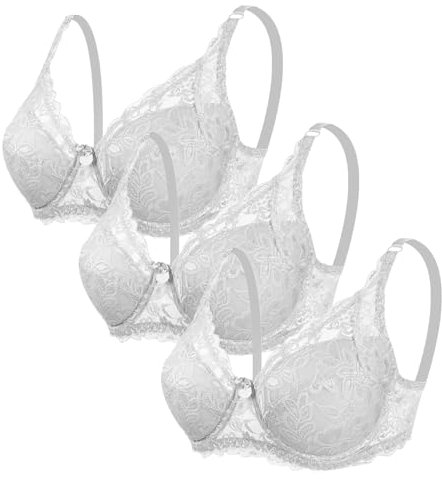 CSWH 3er Pack Damen BHS ohne Bügel Fraun Push Up Sexy Spitzen-BH mit verstellbarem Trägern Mädchen Atmungsaktiver Weich Bequemer BH Unterwäsche Bra für Alltag