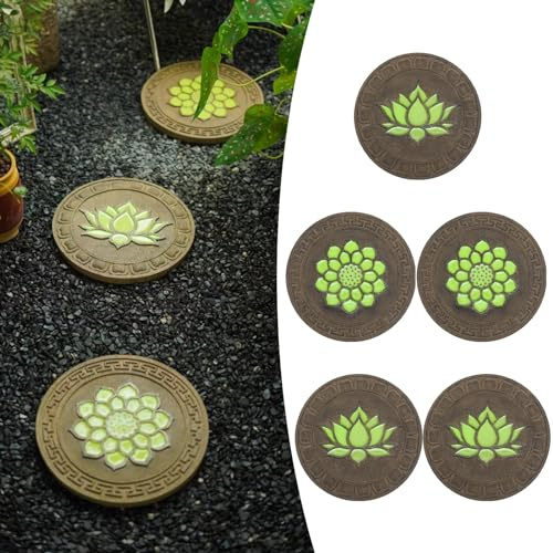 Trittsteine für Garten Im Dunkeln Leuchtendes Rundes Trittstein-Set, Leuchtende Lotus-Trittstein-Wegstraßenbetoniermaschinen Im Freien, Haus, Villa, Garten, Terrassensteine für Dekorativen Boden ( Col