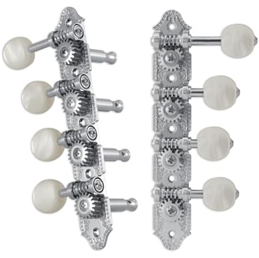 Grover 409FC Professional Mandolin Standard F Style Machine Heads with Pearloid Button - Standard, 4 + 4 - Chrome