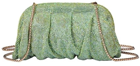 YUEZHAN Bolso De Noche Bolso De Noche con Diamantes De Imitación para Mujer Cartera Plisada para Boda Fiesta Bolso De Mano con Cadena Bolso Cruzado para Cóctel Color Verde Claro