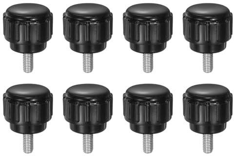 QUARKZMAN 8pz Manopole di Serraggio Zigrinate M3 x 6mm Vite a Testa Filettatura Maschio Acciaio al Carbonio Zincato Metrico 14mm Testa Rotonda Plastica Filettata Bullone a Mano Nero