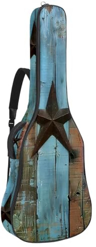 Eslifey Tasche für Akustikgitarre, Vintage, Stern, rustikale Holzplanke, verstellbarer Schultergurt, Gitarrenkoffer, Gigbag 101,6 cm, 104,7 cm, 106,, mehrfarbig, 42.9x16.9x4.7 in, Taschen-Organizer