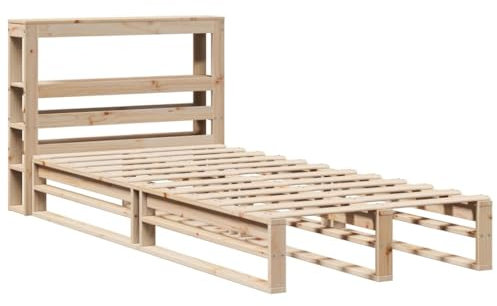 vidaXL Massivholzbett, Holzbett Bett mit Kopfteil, Bettgestell mit Lattenrost, Einzelbett Palettenbett für Schlafzimmer, 100x200cm Kiefer