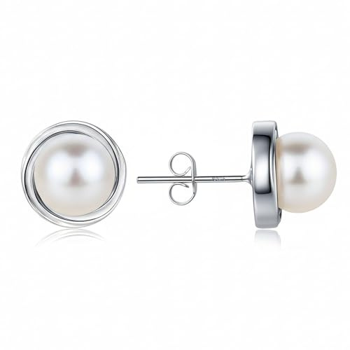 YAMI Perlenohrringe, Damen Perlenohrringe Silber 925, mit Gezüchteten Meeresperlen, 8-8.5mm, Schwarz/Weiß, mit Schmuckgeschenkbox, Geeignet für Verschiedene Anlässe