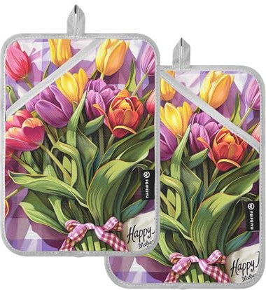 Set di 2 presine con tulipani per la festa della mamma