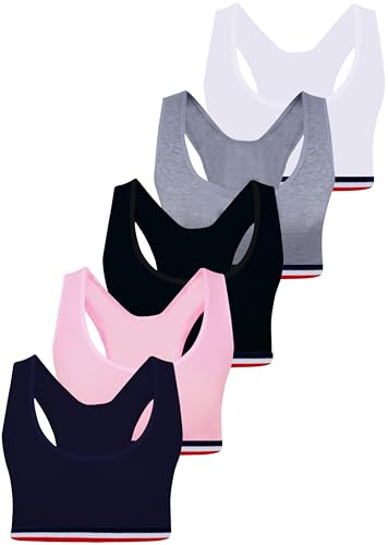 LOREZA ® 5 Sujetador Bustier para Niñas Ropa Interior Camiseta de Tirantes Algodón - Modelo 15-14-15 años