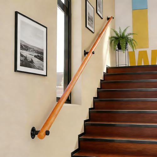 Barandilla De Escalera De Madera, Pasamanos De Escalera De Madera Antideslizante Para Interior, Villa Loft Barra De Soporte De Pasillo, Kit De Barra De Agarre, 50-440cm (C, 50cm)