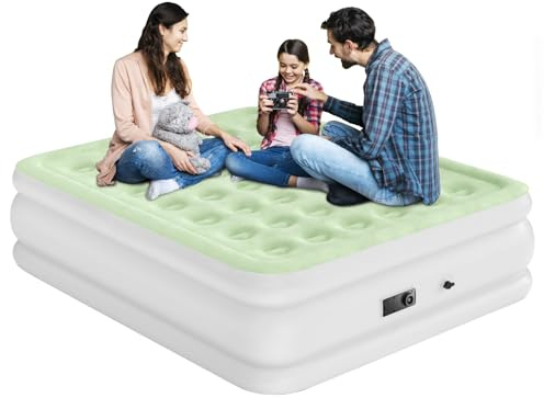 DIMAR GARDEN Queen Size Air Mattress with Built in Pump, Blow Up Mattress Inflatable Air Bed for Home, 18in Bed Height, Light Green