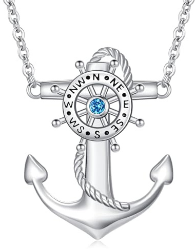 TwoAnts Anker Kette 925 Sterling Silber Kompass/Nordstern/Meeresschildkröten Anhänger Halskette Nautischer Schmuck Geschenke für Männer Herren Damen