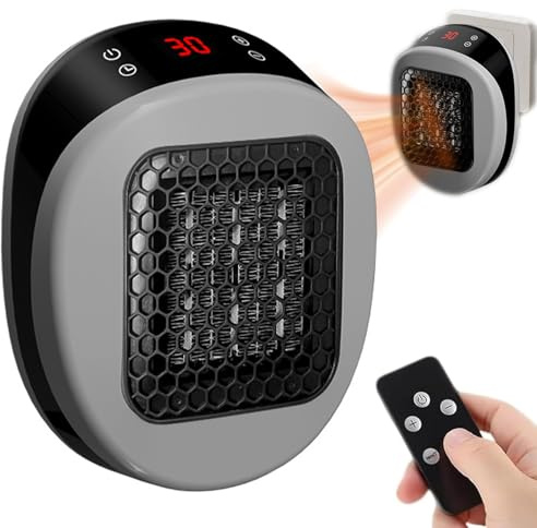 Luna Plug in Heater, Electric Heater for Home, Portable Heater With Remote Control, Rapid Heating in 3 Seconds, 12 Hour Timing, for Bedroom Office Kitchen Bathroom,Grey
