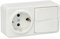 Jandei - Mecanismo Superficie Policarbonato Blanco, 250V (Doble Interruptor 2 circuitos + Enchufe Schuko)