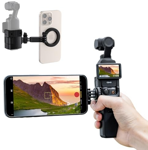 JJC Magnetische Osmo Pocket 4 3 Handyhalterung,Handy Halterung für DJI Osmo Pocket 3 4 Creator Combo,Pocket3 Pocket4 Kreativ Combo Magnetischer Handy Halter & Erweiterungsadapter mit Kaltblitzschuh