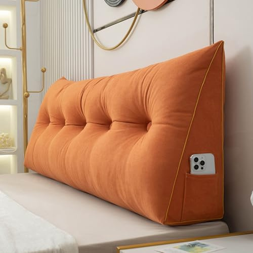 Bequemes Rückenkissen für Bett & Couch – Keil-Lesekissen, Lendenwirbelstützkissen, 50 cm Höhe, Kopfteil Rückenlehne, Buchkissen (Orange, 150 x 50 x 20 cm)