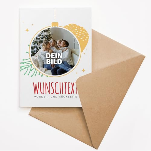 Ausgewählt verpackt Weihnachtskarte selbst gestalten – personalisiert mit Foto und Text – Klappkarte DIN A6 mit Umschlag – für besonders originelle Weihnachten – (MOTIV 4)