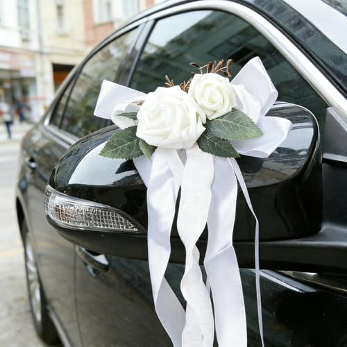 DBREAKS 4 Piezas de Adornos Florales para Coches de Boda, con ventosas para Las manillas de Las Puertas y los retrovisores