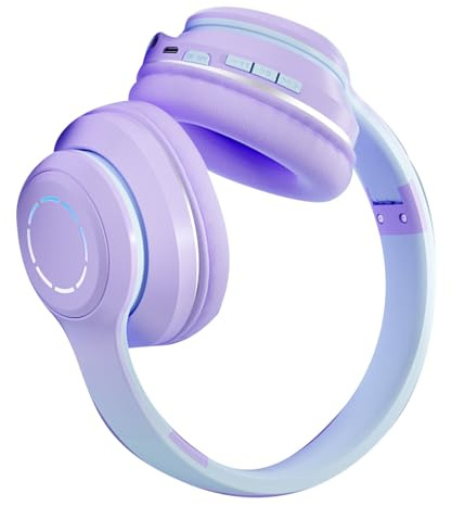 BAFOVY Casque de Jeu sans Fil, Connexion dégradé BT5.2, Coussinets d'oreille Doux, Lumières Colorées, Idéal pour Les Joueurs de Bureau et d'ordinateur Portable (Purple)