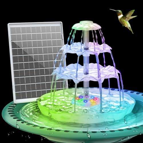 AISITIN 3 Tiered LED Bird Bath Solar Water Fountain with 6.5W Solar Fountain Pump, DIY Solar Pond Fountain for Garden Decoration, Outdoor Bird Feeder, Water Feature