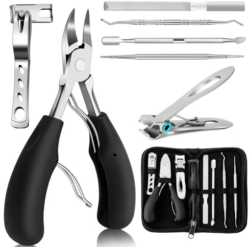 Coupe Ongle Professionnel 7Pcs en Acier Inoxydable - Kit Manucure Pedicure avec Rotatif à 360°, Pince à Large Ouverture, Lime a Ongles et Boîte de Voyage - Pour Pied, Ongle Épais Incarné, Cuticule