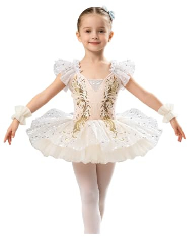 Mufeng Mädchen Ballettkleid Ballett Tutu Kleid Glitzer Pailletten Ballerina Latein Tanzkleid