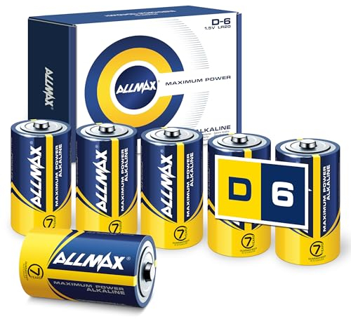 Allmax D Mono (LR20) Maximum Power Alkaline Batterien (6 Stück) – Ultra-Langlebigkeit, auslaufsicheres Design, 7 Jahre Haltbarkeit, maximale Leistung (1,5 V)