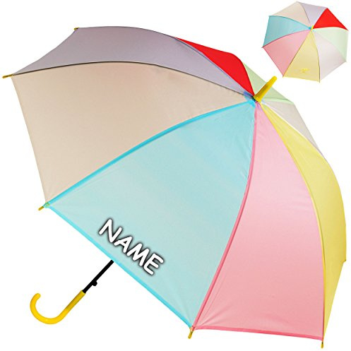 alles-meine.de GmbH Regenschirm - AUTOMATIK - Bunte Regenbogen Farben - inkl. Name - großer Kinderschirm Ø 93 cm/Kinder - groß Stockschirm mit Griff - Regenschirme - für Mä..