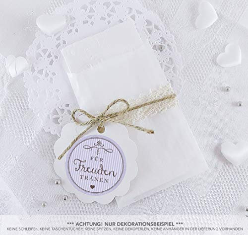 SET GROß: 48 Freudentränen Sticker + 48 Pergamintütchen - 63 x 93 mm für Freudentränen Taschentuch Verpackungen • Aufkleber LILA RETRO VINTAGE • 4cm rund matt