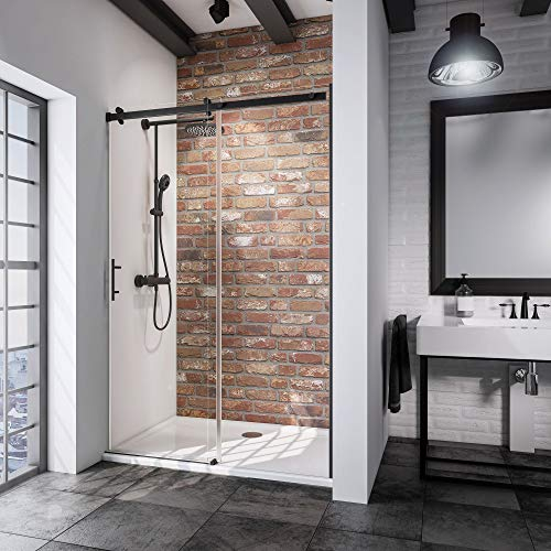 Schulte porte de douche coulissante 120 x 200 cm en niche,roulettes en haut, profilé noir, montage gauche droite, 2 verres (58+62) de sécurité 6mm transparent antical,réglage 117.0-120.3 cm
