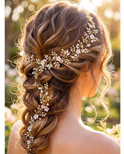 Zoestar Hochzeitskristall-Haarschmuck, Weinreben-Kopfschmuck, Blumen, Blatt, Braut-Haarschmuck, Perle für Bräute und Blumenmädchen (Gold)