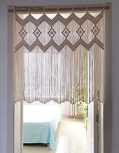 Achart Macrame Doorway Curtains Wall Hanging Window Curtain Panels Closet Room Divider Boho Wedding Decor Backdrop Macrame Valance Boho Kitchen Valance (Ivory White, 33.4''W x 35.4''H)