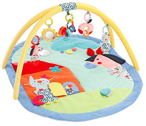 Fehn 055238 3-D Activity-Decke Friends - Erlebnisdecke mit Spielbogen und abnehmbaren Spielzeugen fördert die frühkindliche Entwicklung im Liegen, Mehrfarbig, 6 Stück (1er Pack)