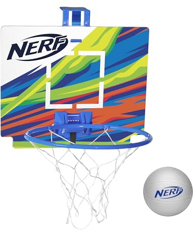 Nerf Mini Over The Door Basketball Hoop - Nerfoop Indoor Game Set for Kids - Toy Foam Basketball With Hoop - Great for Bedroom - Blue