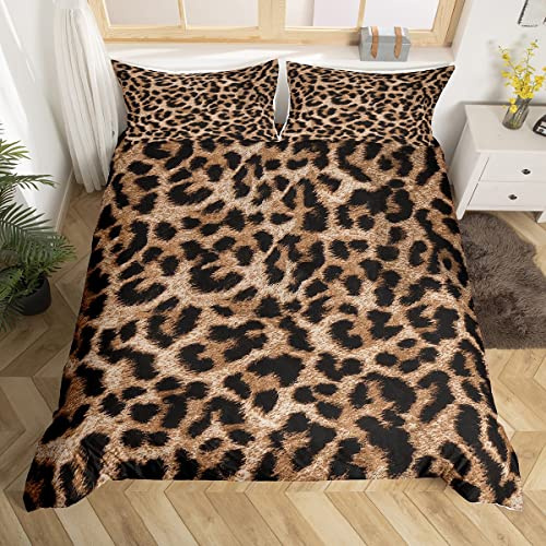 Loussiesd Leopard Drucken Bettwäsche Set 135x200cm Gepard Gedruckt Betten Set für Kinder Mädchen Frauen Schwarz Braun Leopard Bettbezug Set Afrika Wildtierfell Muster Luxus Zimmer Dekor 2St