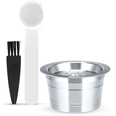 RECAFIMIL wiederverwendbare Kaffeekapseln aus Edelstahl, nachfüllbar, Kaffeefilter, kompatibel für Caffitaly Tchibo Cafissimo Kaffeemaschine, 1 Kapsel+1 Bürste+1 Löffel