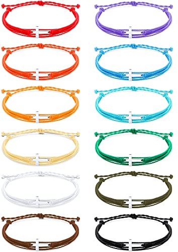 Yinkin Cross Bracelets Bulk for Kids & Teens, Adjustable Christian Friendship Bracelets for Sunday School, Easter Gifts(Multicolor)