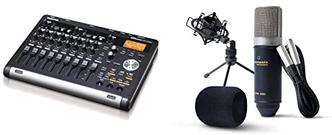 Tascam DP-03SD 8-track Digital Portastudio & Marantz Professional MPM-1000 - Studio Recording Condenser XLR Microphone with Desktop Stand and Cable – For Podcast and Streaming Projects