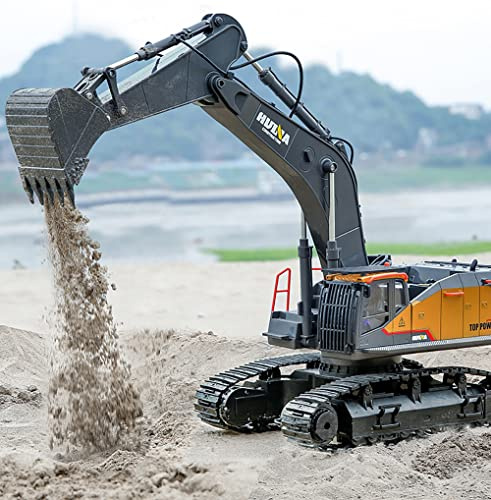 efaso RC Baufahrzeuge Kettenbagger Bagger von Volvo/Huina - für Kinder ab 8 Jahren mit umfangreichen Funktionen und Zubehör (RC Huina 1592 Bagger 1:14 Metall Version)