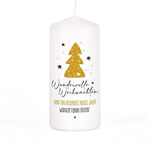 Herz & Heim® Festliche Stumpenkerze zu Weihnachten oder für den Advent/verschiedene Motive/personalisiert Wundervolle Weihnachten