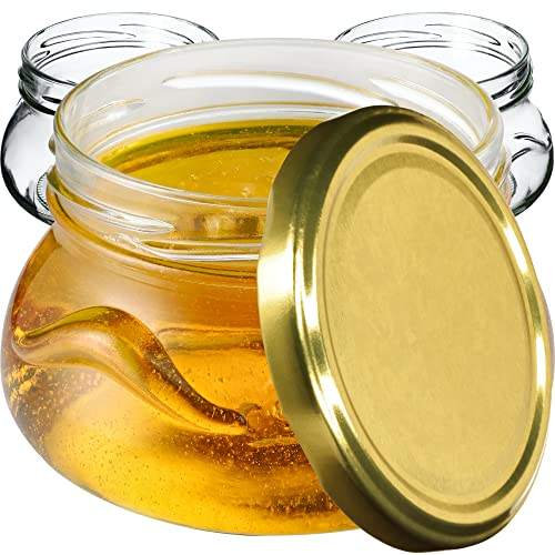 KADAX Lot de 100 bocaux à confiture de 300 ml avec couvercle à visser de 82 mm de diamètre - Bocaux miniatures pour miel et épices - Pots à confiture avec couvercle - Bocaux hermétiques à offrir