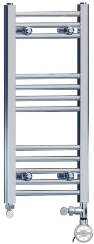 300mm Wide Chrome Dual Fuel Electric Radiator Bathroom Towel Rail Radiator With Thermostatic and Standard Electric Element UK (300 x 700 mm (h), MOA Thermostatic Electric Element)