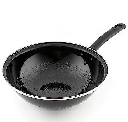 AZHANGYB Wok En Acero Al Carbono 34cm, Wok Y Sartenes Para FreíR Tradicional De Acero Al Carbono Martillado A Mano, Wok De Hierro Fundido Inoxidable