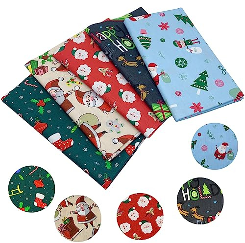 aufodara 5 stycken stora jultyger 50 x 80 cm, julmönster bomullstyg, lapptäcke tyger bomull, tyger för sömnad, hantverk, quilting, gör-det-själv-dekoration, presentförpackning (färgglad B)