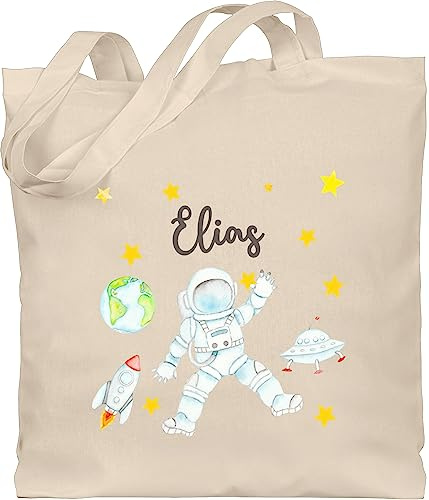 Geschenk mit Namen personalisiert by Shirtracer - Baumwolltasche - Weltall - Astronaut Kinder Raumfahrt Weltraum Planet Geschenk