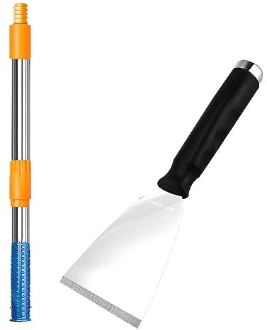 7,6 cm Spachtel, Schaber mit abgeschrägter Klinge aus Edelstahl, 250 mm Spachtelmesser mit Verlängerungsstange for Entfernen von Tapeten, Glätten, Malen, Verputzen (Size : A+rod)