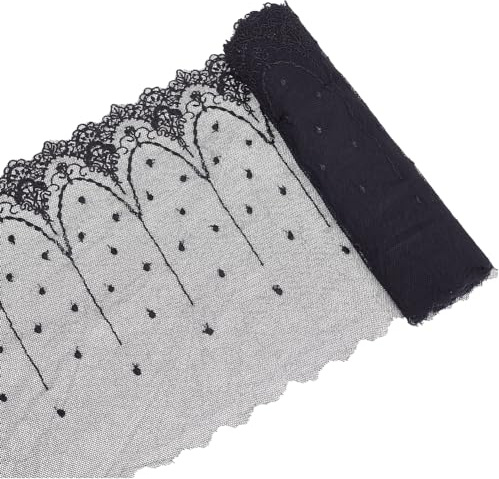 GORGECRAFT 3yds x 23cm Breite Schwarze Vintage-Stoffspitze Mit Blumenbesatz Blumenstickerei Spitze Nähen Netzstoff Tüllapplikation Retro-Bordüre Rolle Zum Nähen von Stoffen Geschenkpapier Brautparty